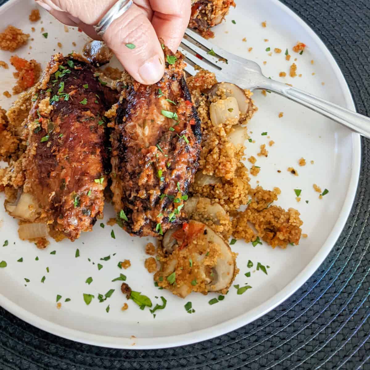 Spicy Peanut Chicken Wings with Mushroom Jollof Fonio Pilaf - Just Maika Cooking