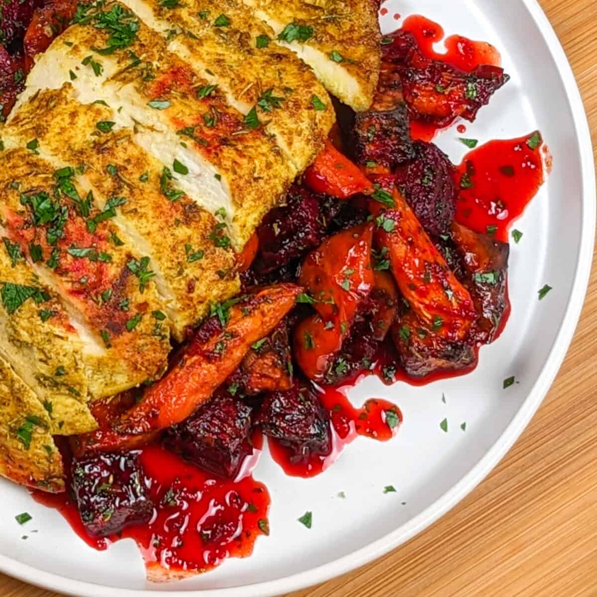 Hot Honey Baked Chicken Breast and Glazed Vegetables - Just Maika Cooking