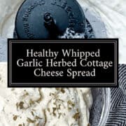 Creamy garlic herbed cottage cheese spread, perfect for dipping or topping healthy snacks.
