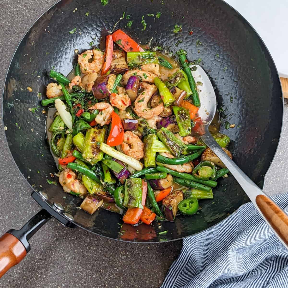 Shishito Eggplant Shrimp Stir-Fry - Just Maika Cooking