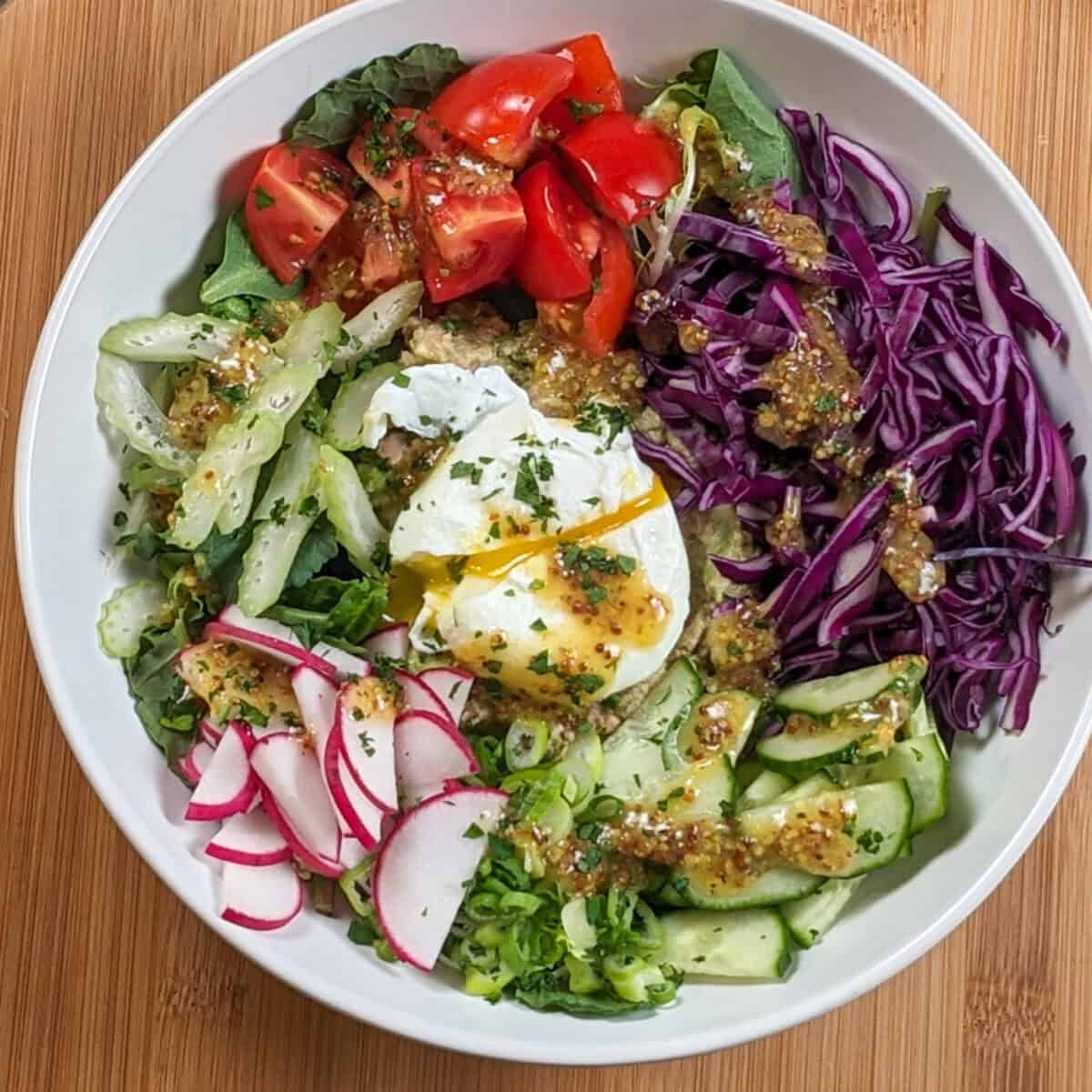 Healthy Poached Egg Avocado Rainbow Tuna Salad - Just Maika Cooking
