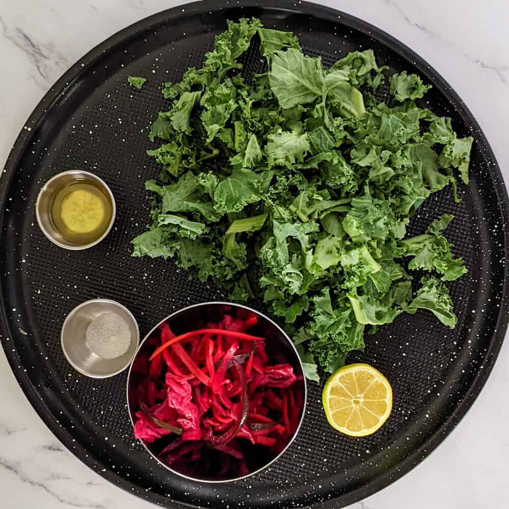 Kale Salad Prep on a Pizza Pan