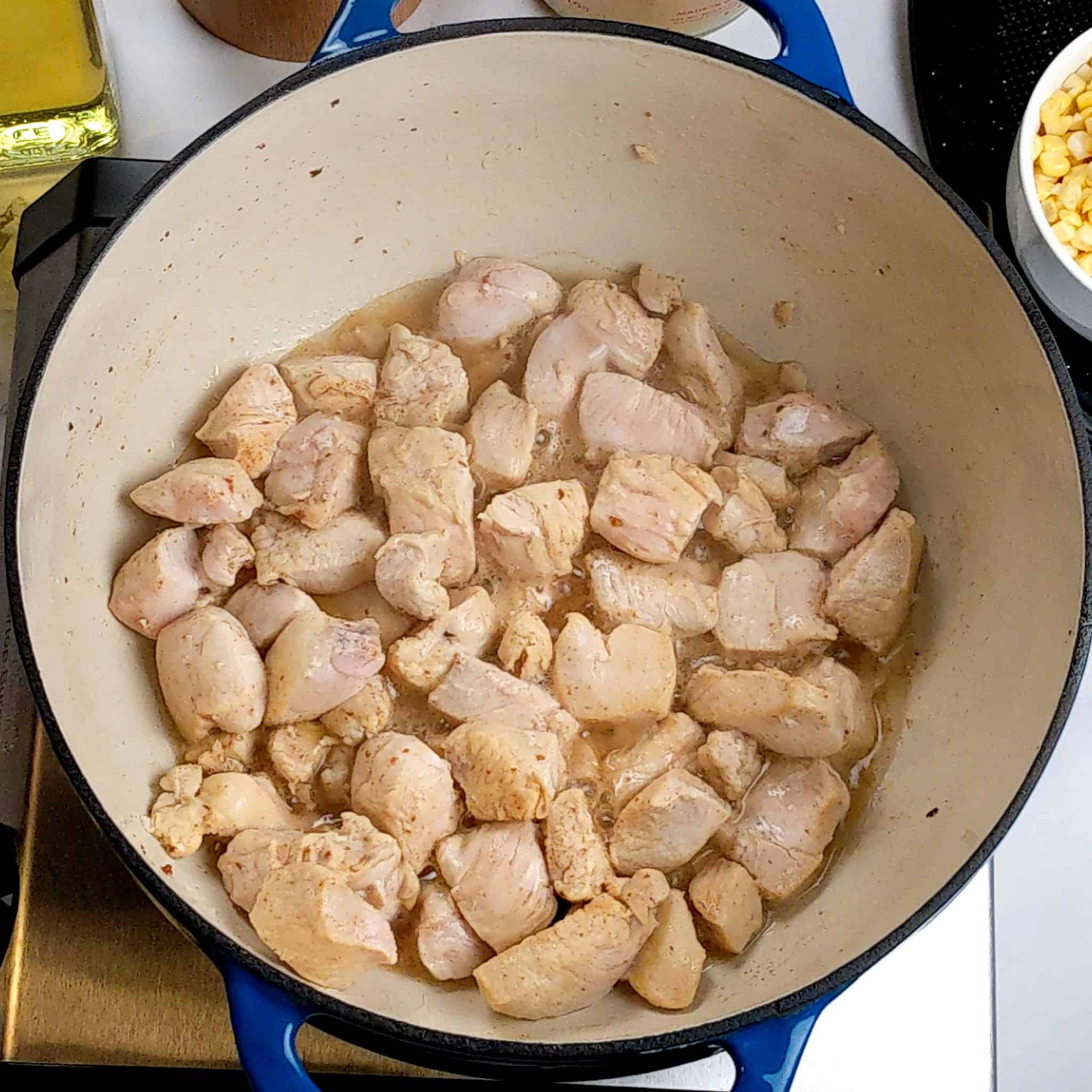 chicken chunks in a dutch oven