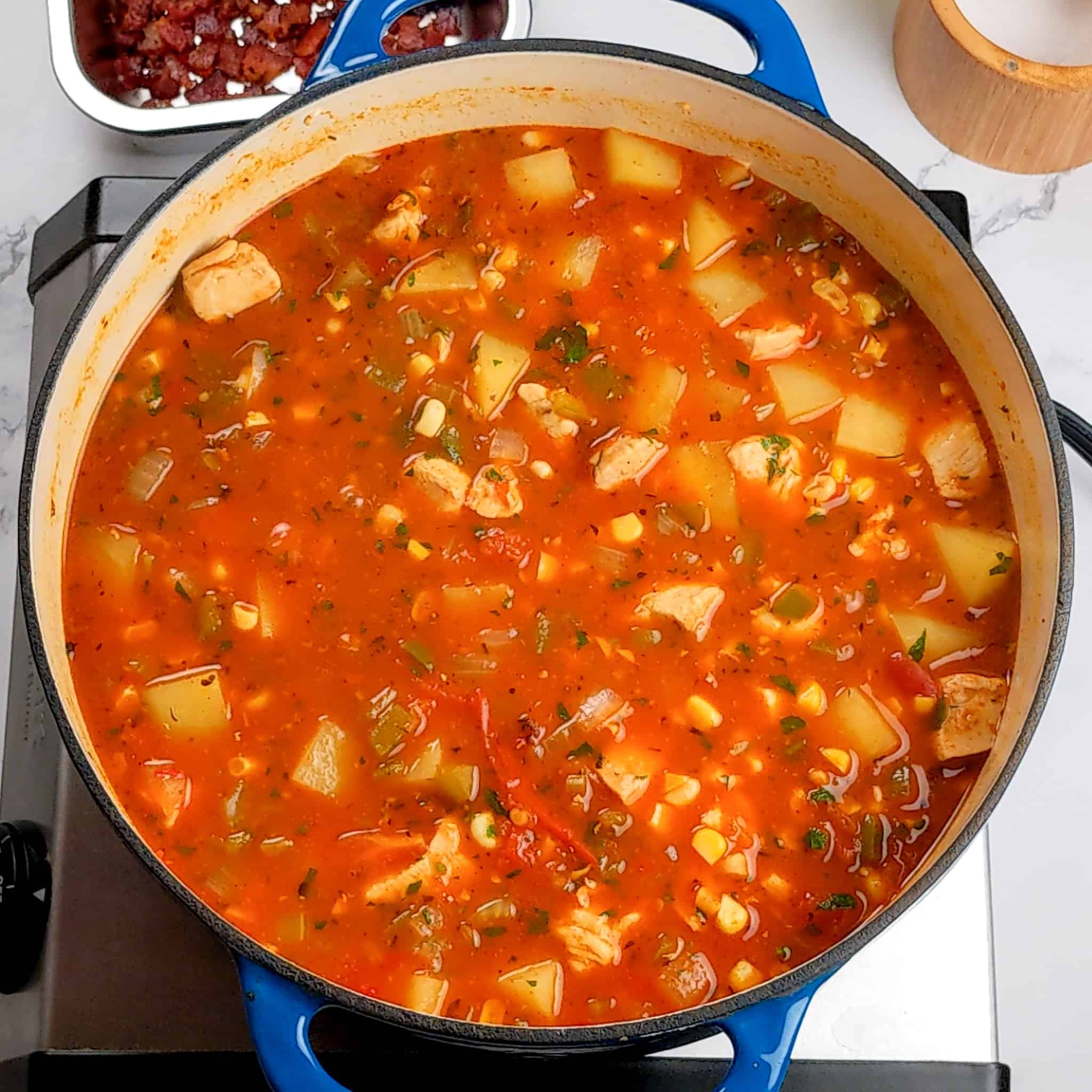 the completed soup in a dutch oven