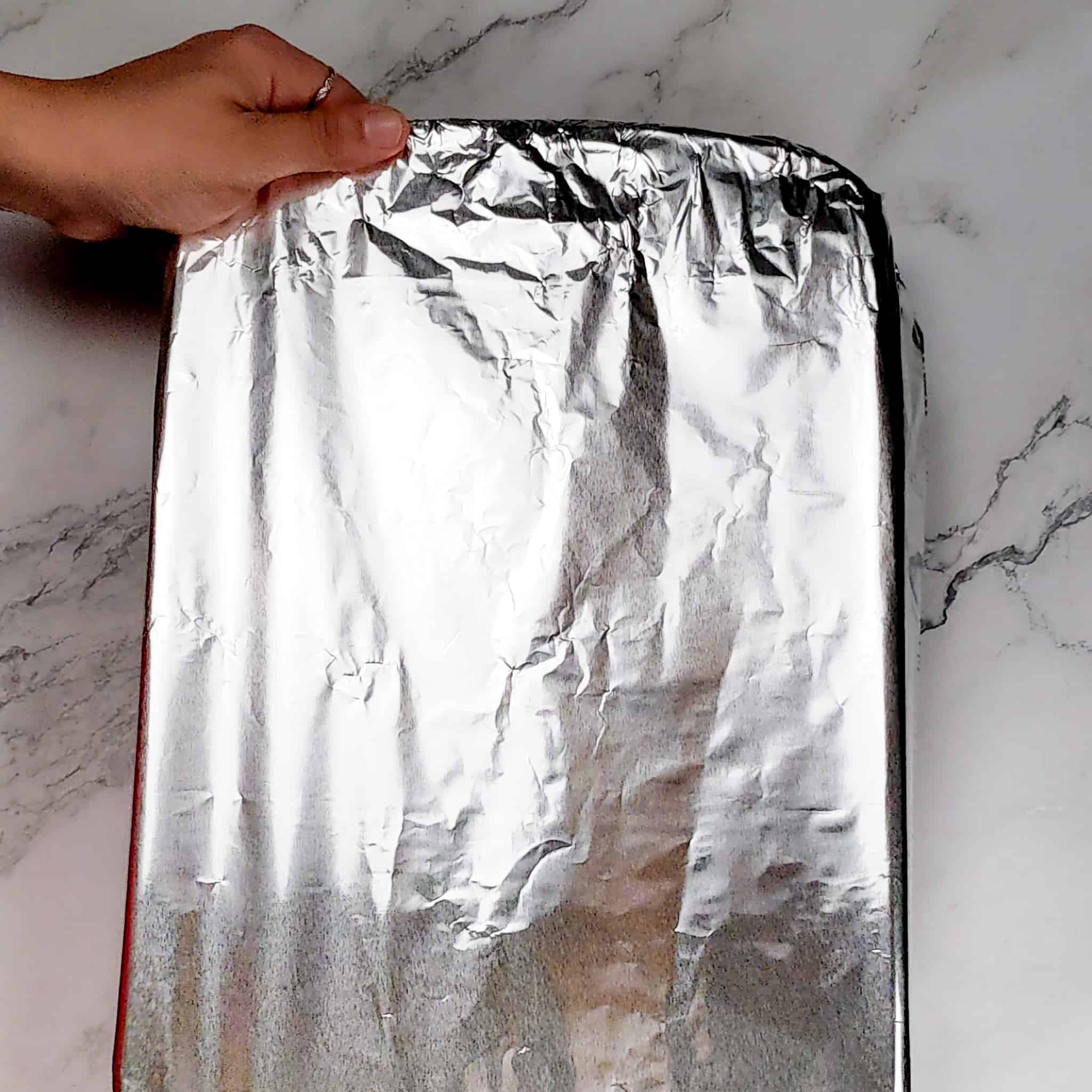 foil wrapped baking dish.