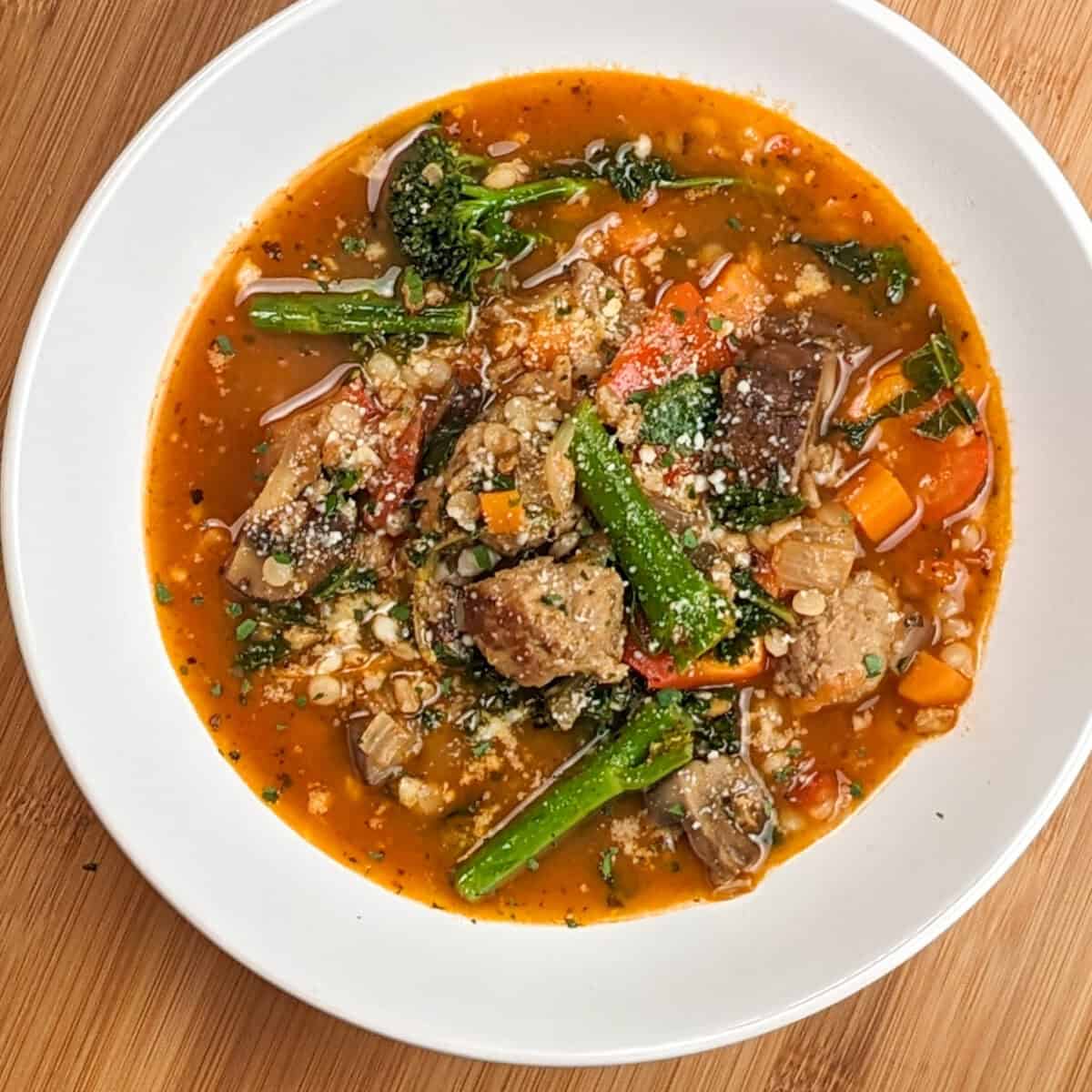 Easy Spicy Italian Chicken Sausage Soup with Farro - Just Maika Cooking