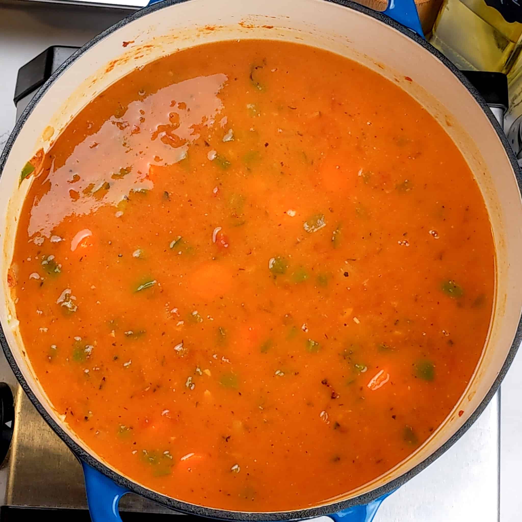 a dutch oven with sweet potato soup