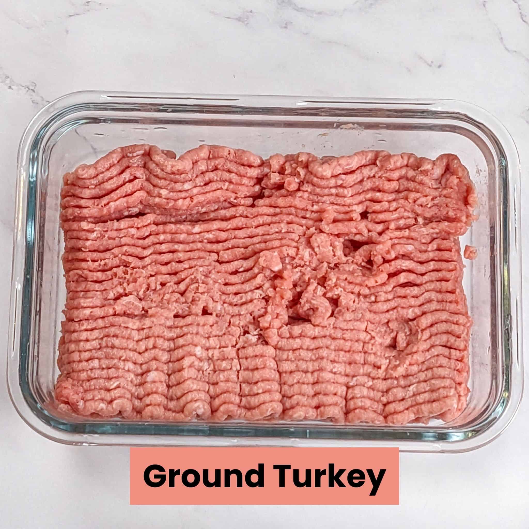 ground turkey in rectangle glass container