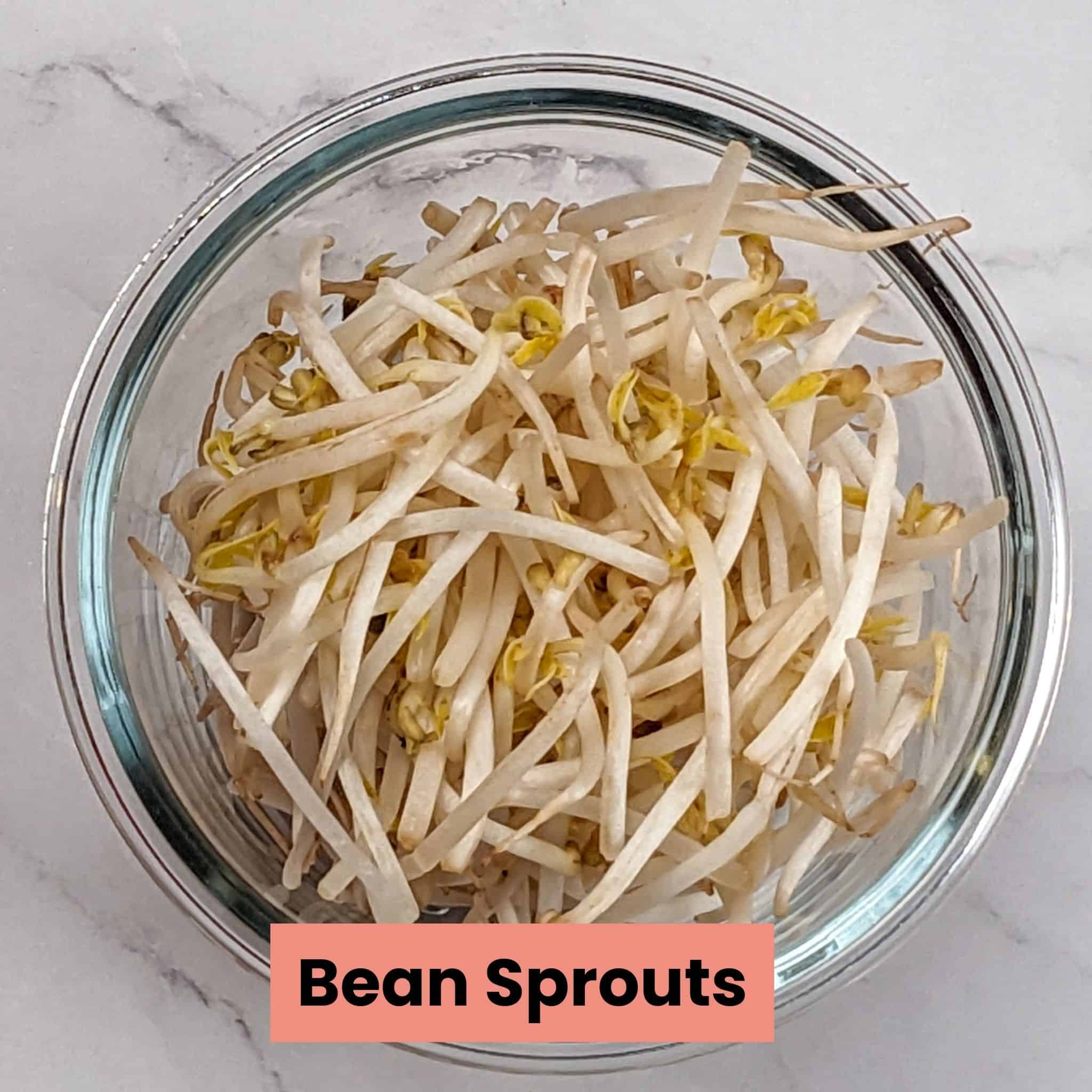 bean sprouts in a round deep glass container.