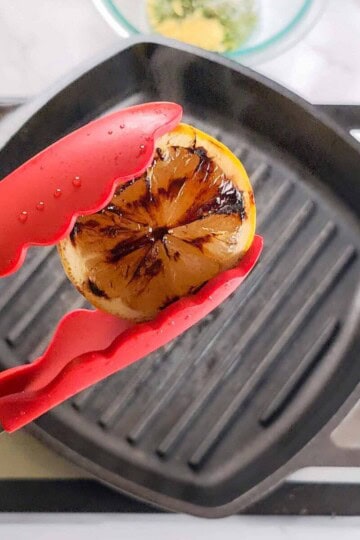 grilled lemon close up.