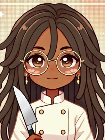 animated chef maika holding a knife.