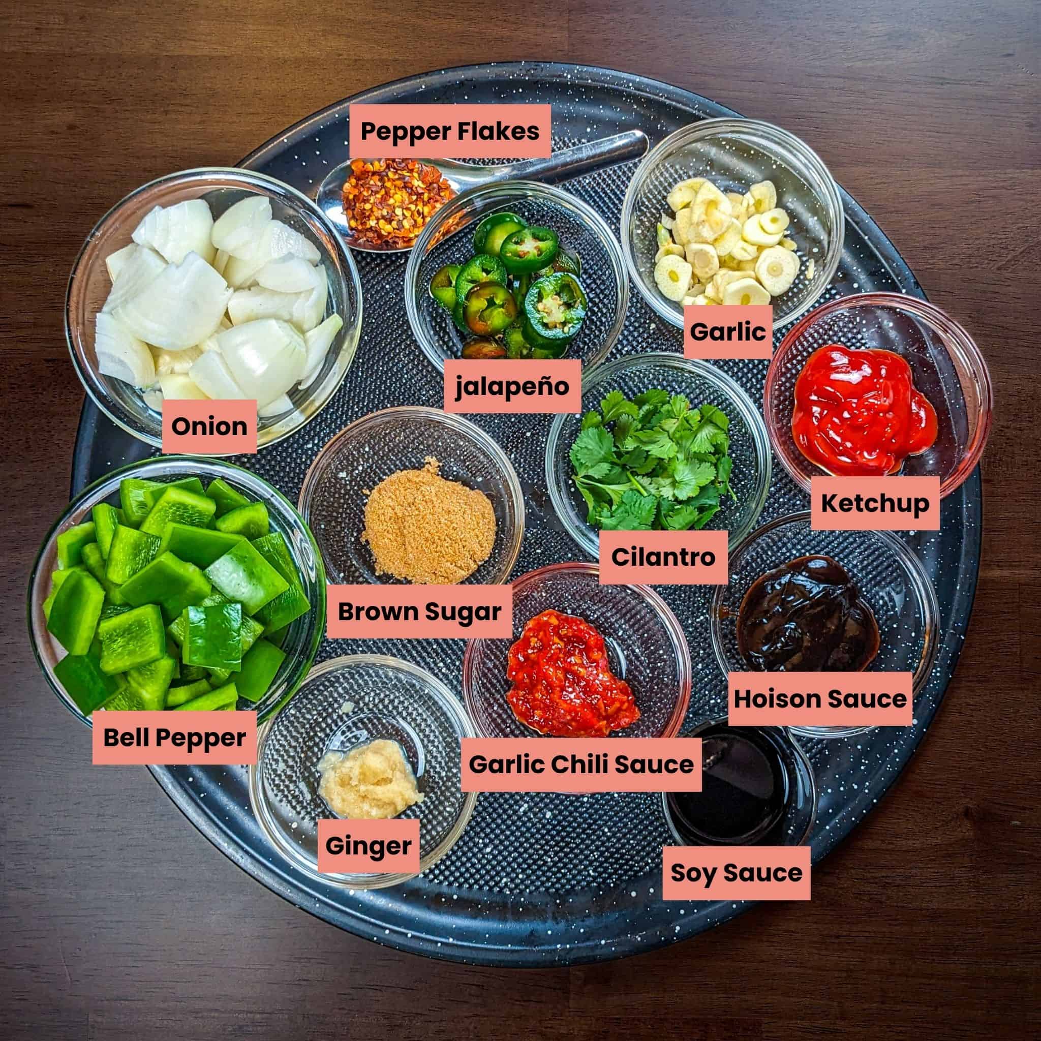 ingredients for the chili momos.