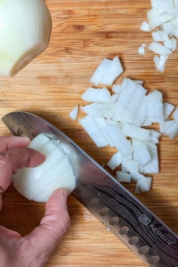half way through chopping the onion.