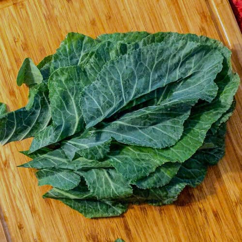 stacked collard green leaves.