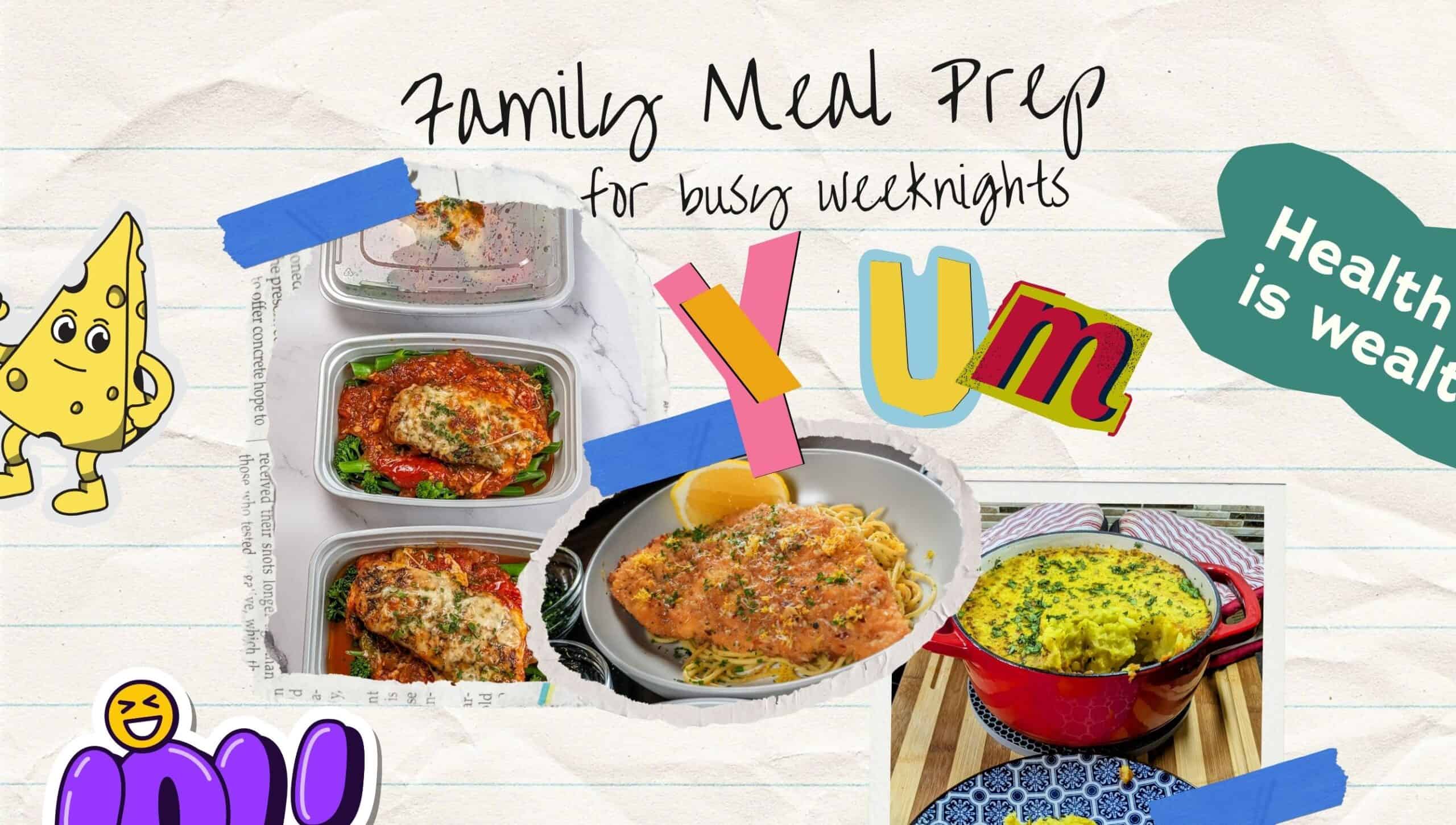 Family Meal Prep Routine for busy weeknights banner.