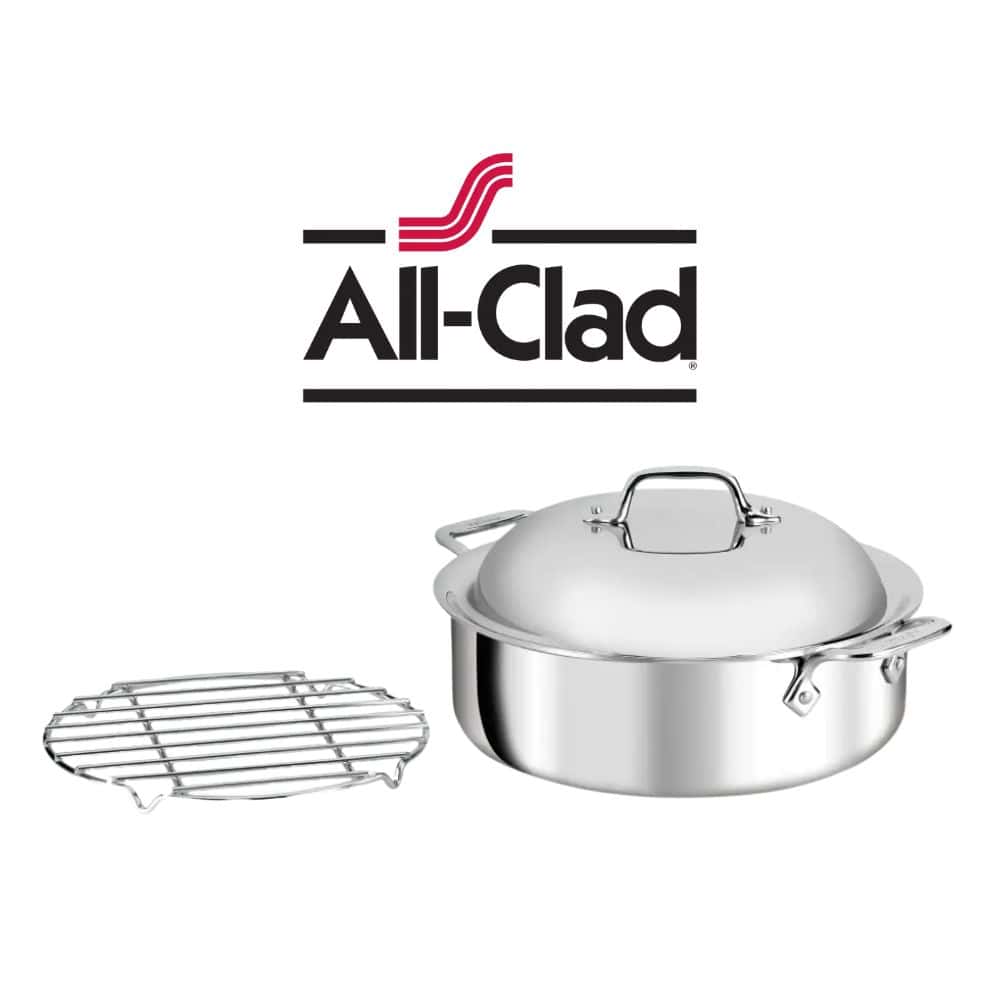 All-Clad D3 Stainless 3-ply Bonded Cookware All in One Pan with Rack and Domed Lid, 5 quart.