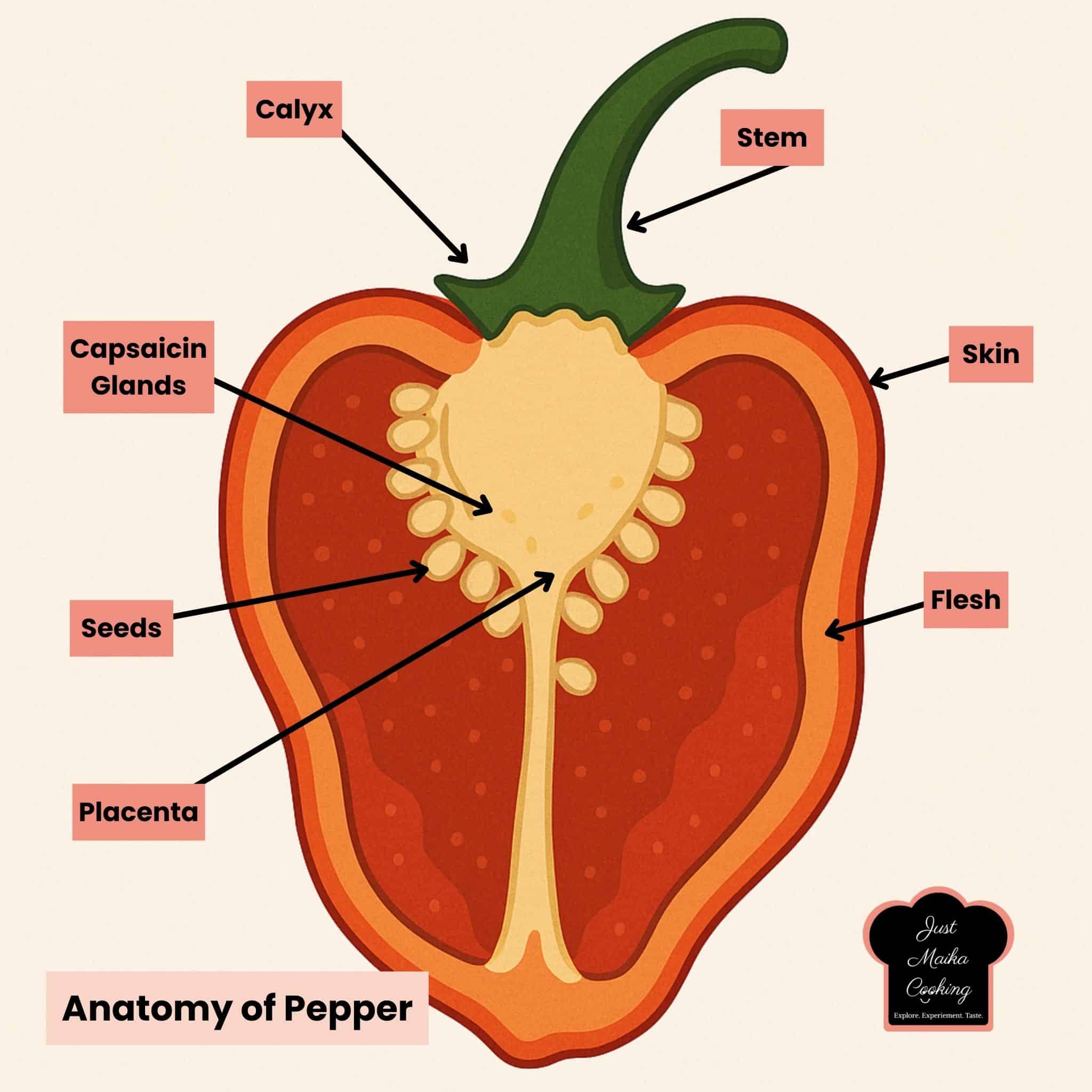 animated labeled image of the anatomy of a pepper.