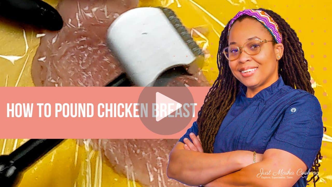 how to pound chicken breast youtube thumbnail.