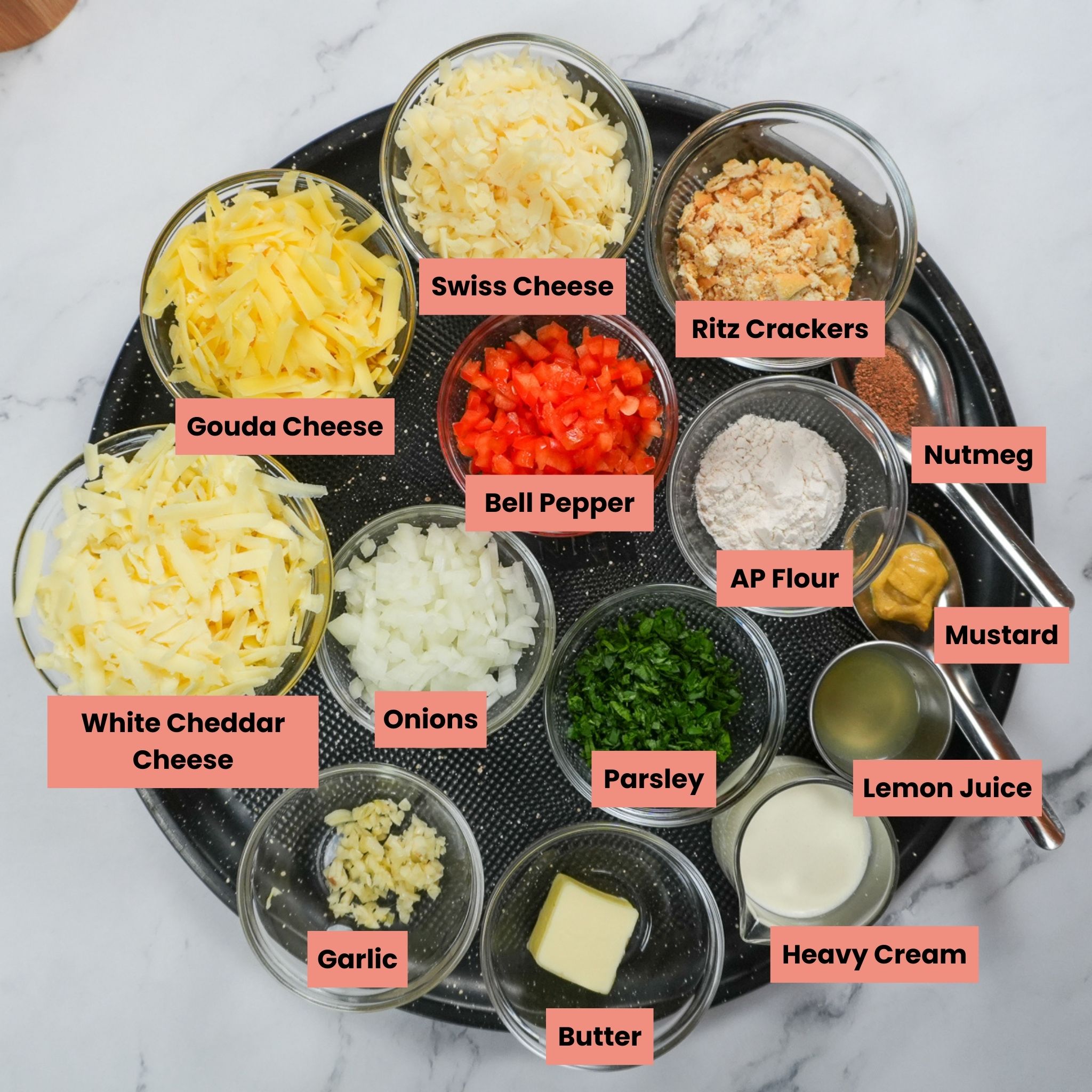 ingredients for the shrimp white mac and cheese pasta recipe.
