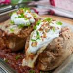close up of the turkey chili baked patatoes recipe.
