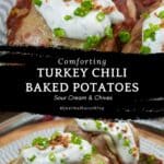 turkey chili baked potatoes pinterest pin.