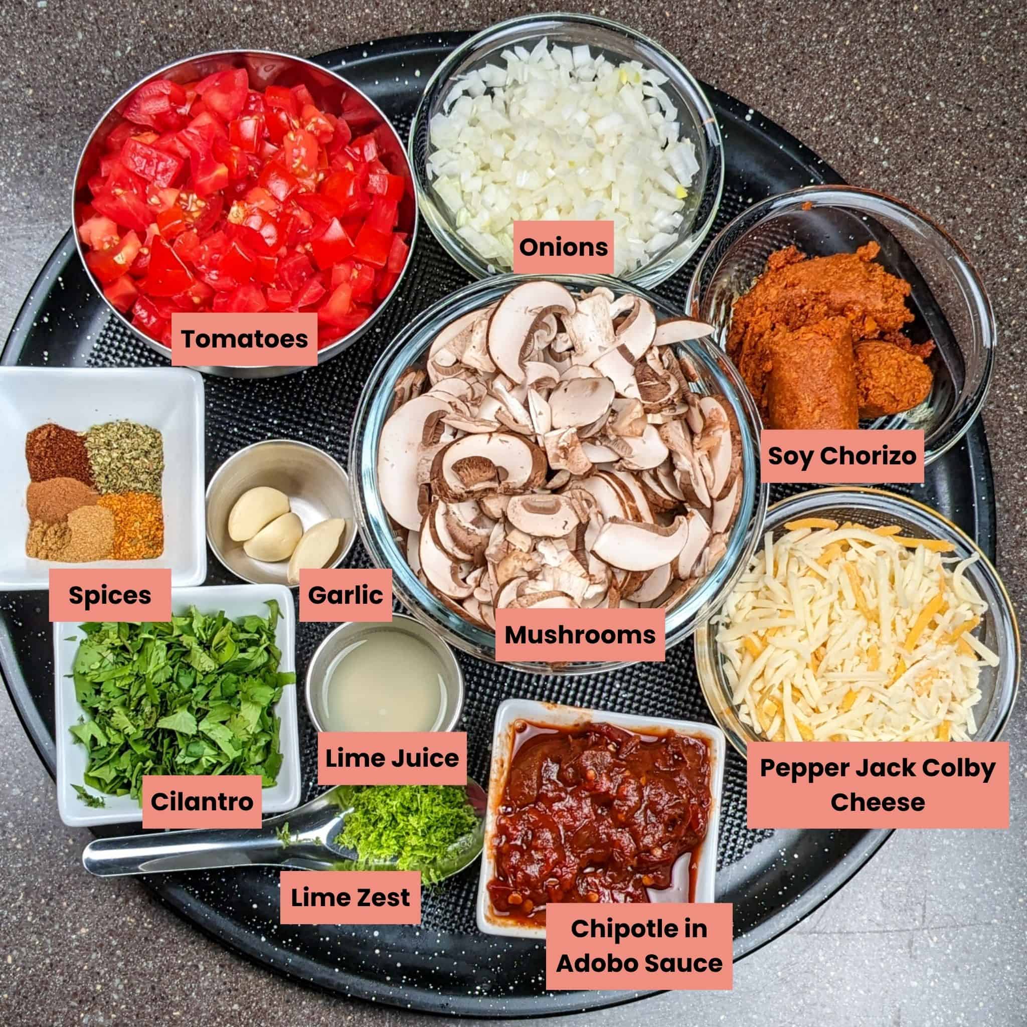 ingredients for the vegetarian birria tacos.
