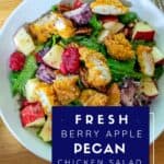pinterest pin for the Fresh Berry Apple Pecan Chicken Salad with Goat Cheese.