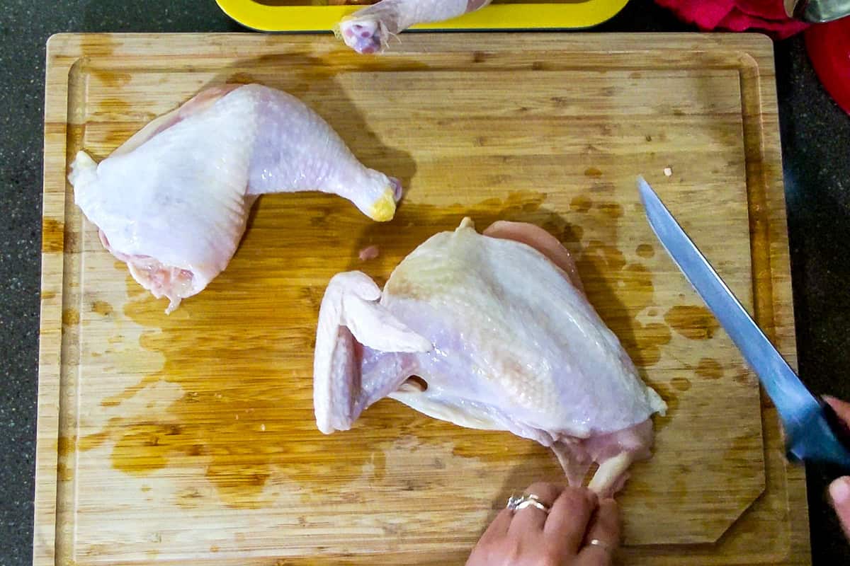 separated thigh and leg from the breast and wing.