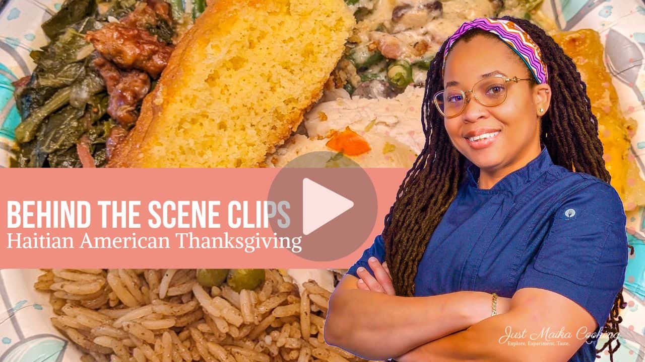 youtube thumbnail for the behind the scene clips of prepping a haitian american thanksgiving.