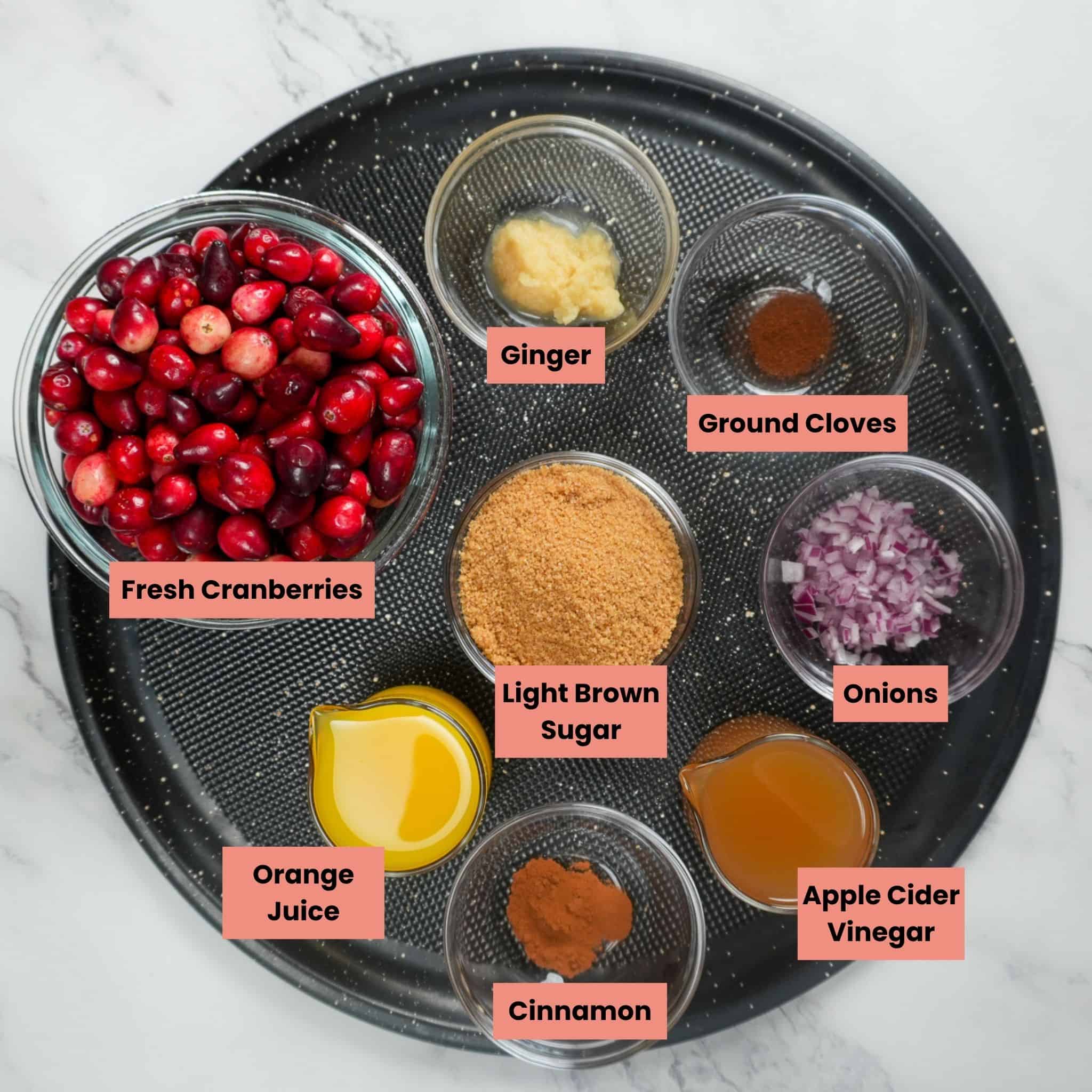 ingredients for the Fresh Cranberry Ginger Chutney .