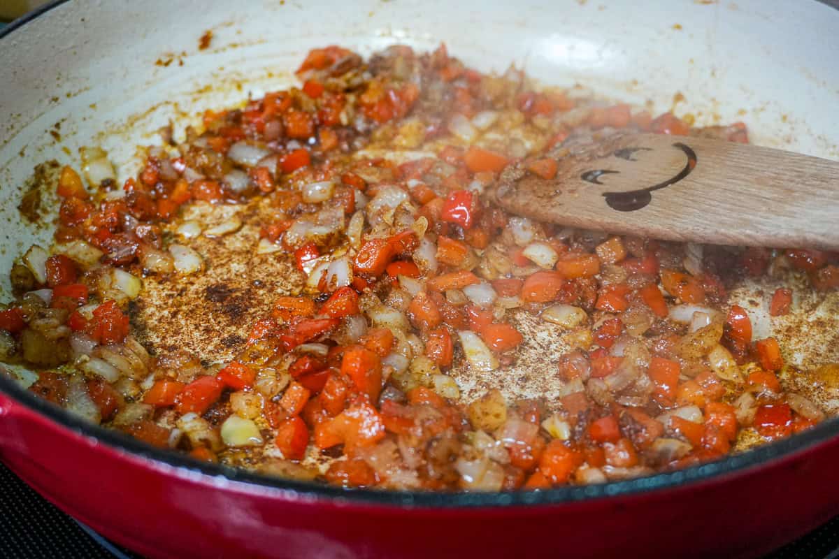 browned aromatics in a dutch oven.