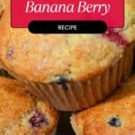pinterest pin for Banana Berry Corn Muffins with Greek Yogurt.