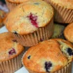 place of stacked Banana Berry Corn Muffins with Yogurt.