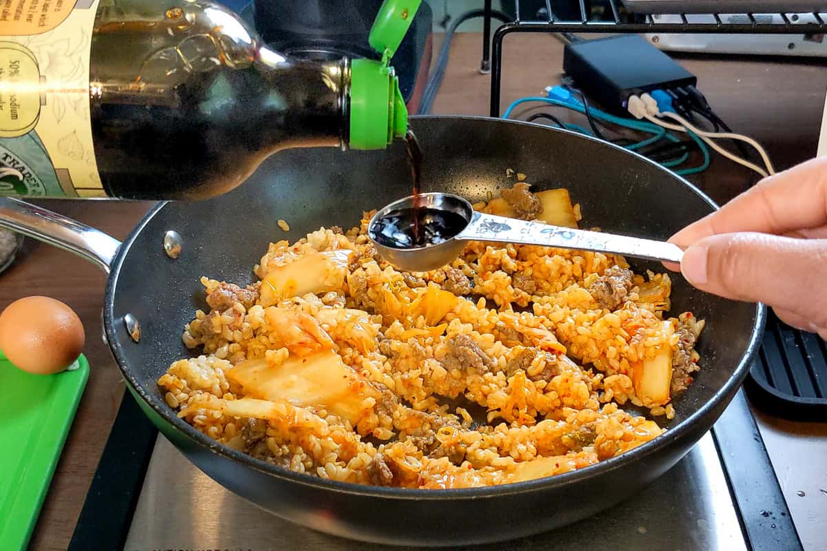 soy sauce being measured.