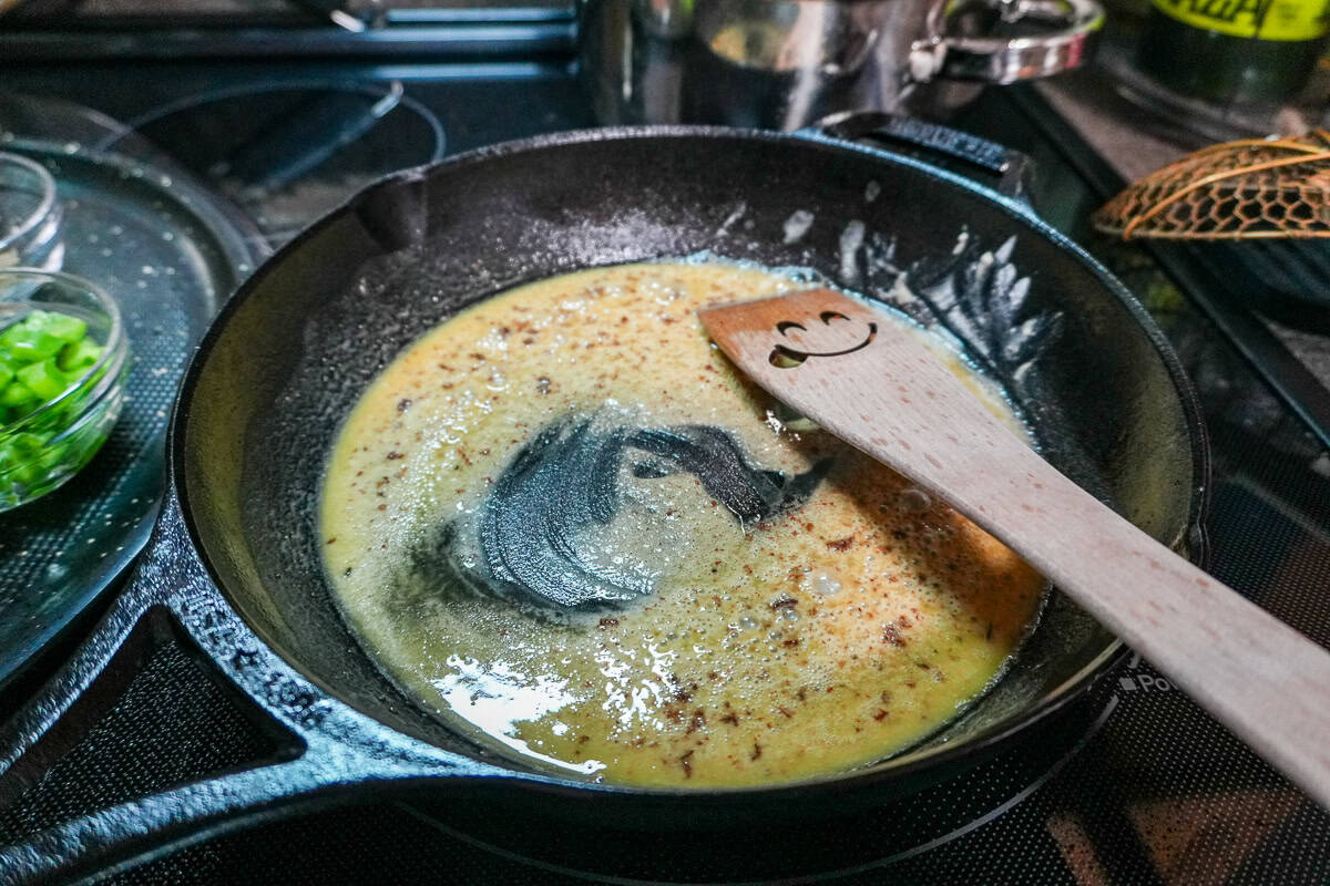 blonde roux in a skillet.