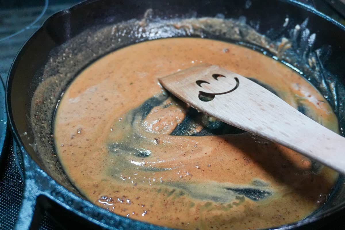 light brown roux in a skillet.