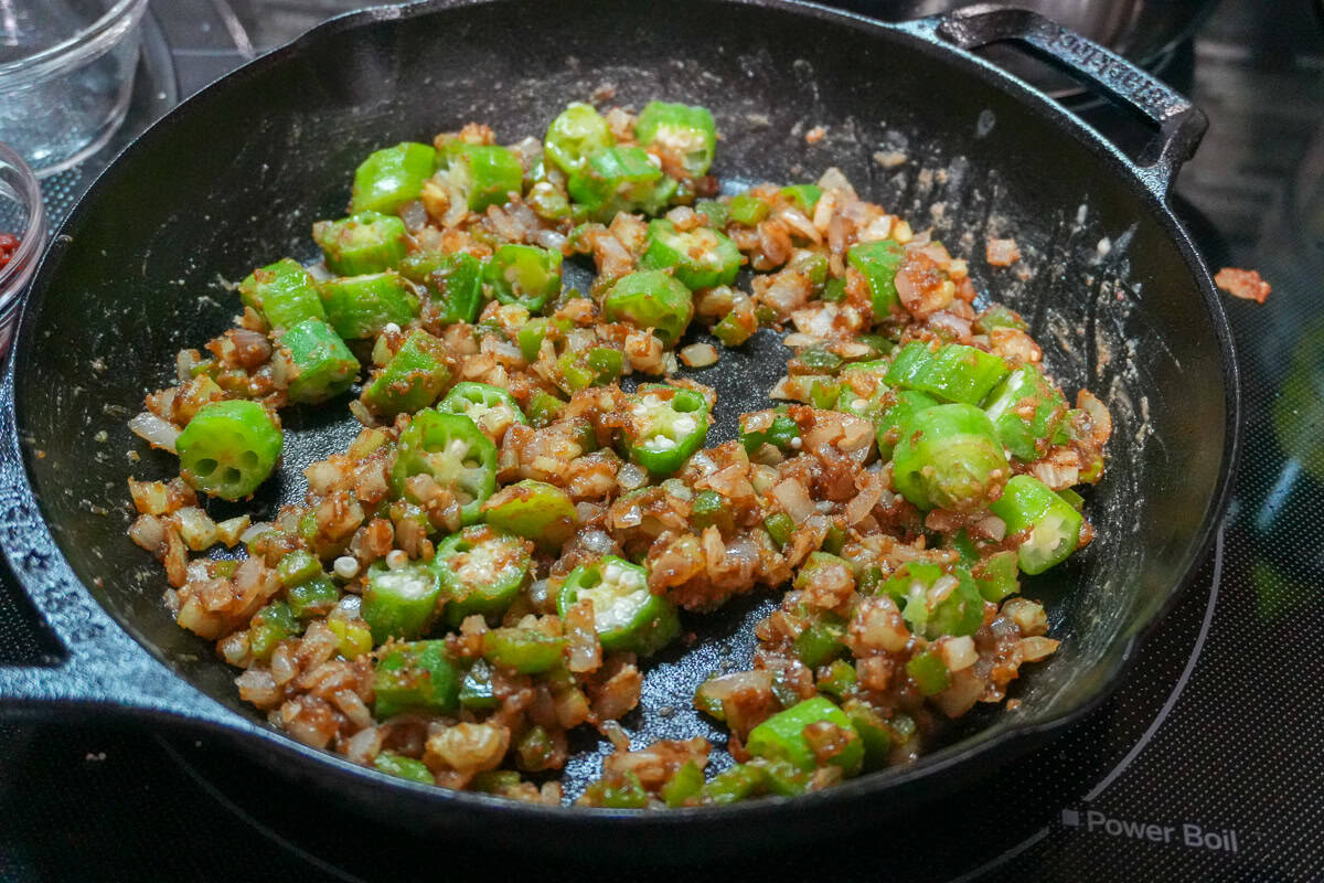 okra added to the roux and holy trinity.