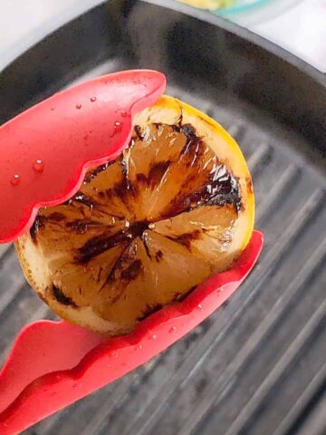 grilled lemon close up.