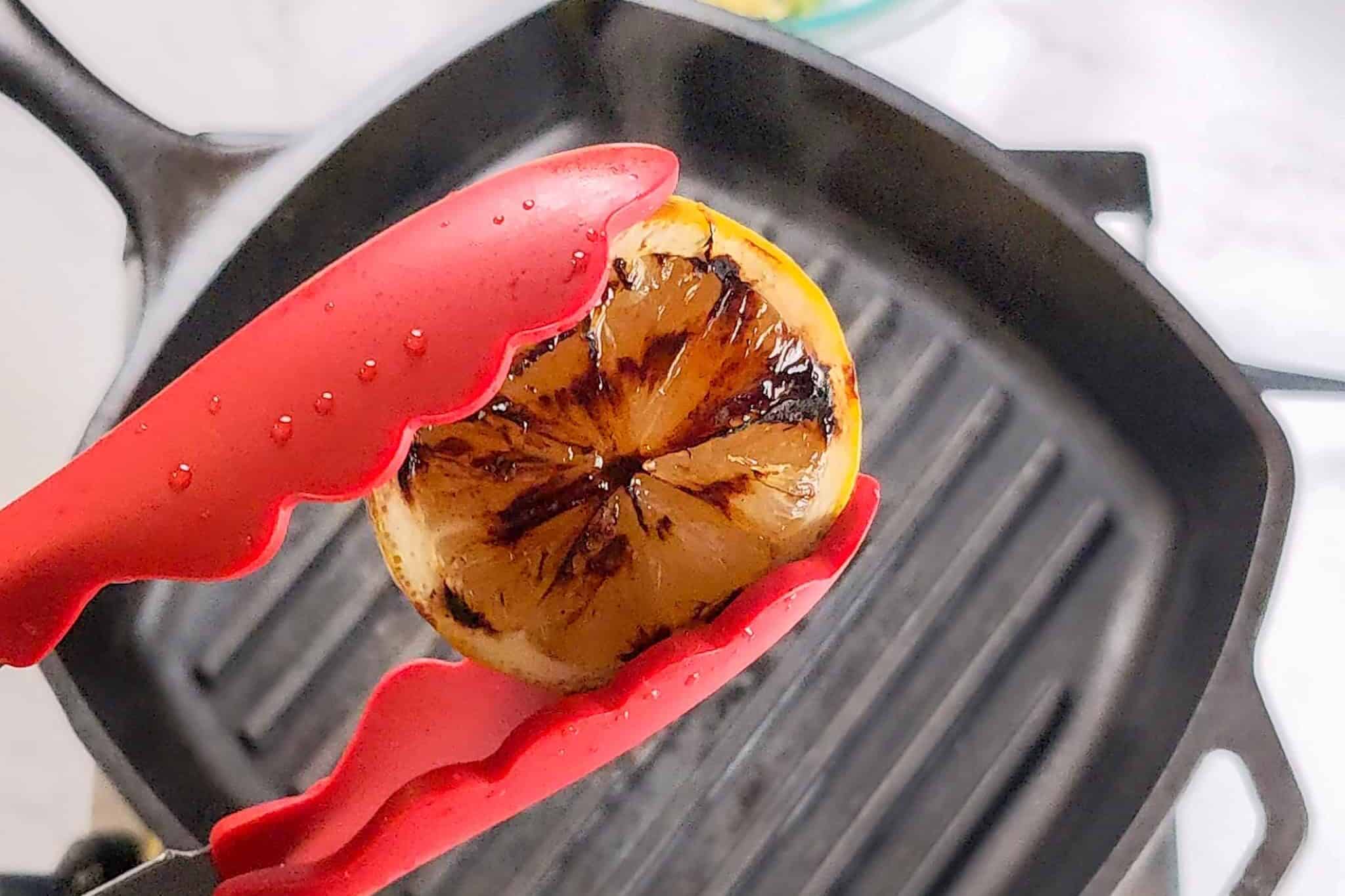 grilled lemon close up.