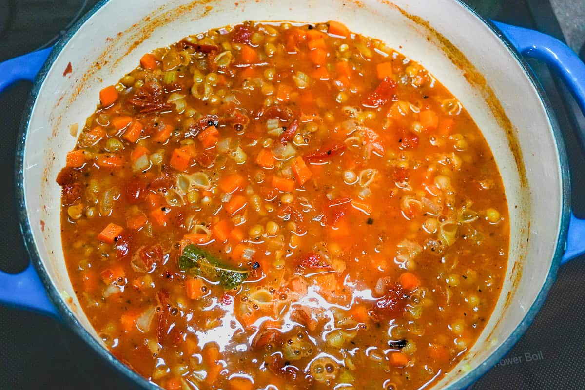 pasta added to the soup.