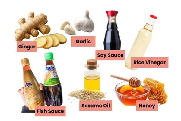 ingredients for the Spicy Sesame Soy Dressing.