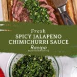 pinterest pin for Spicy Jalapeno Chimichurri Sauce.