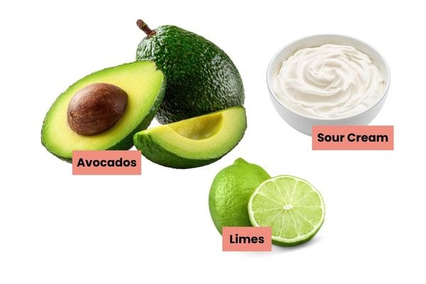 labeled ingredients for the avocado cream sauce.