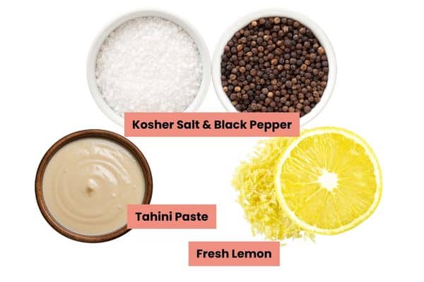 labeled ingredients for the lemon tahini paste.