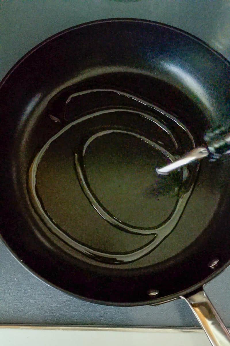 oil drizzled into non-stick all-clad pan.