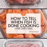 raw talipia, salmon and snapper shown in their own glass containers pinterest pin with the title of the blog.