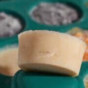 close up of frozen pureed fresh banana popped up in an anytime freezer tray.