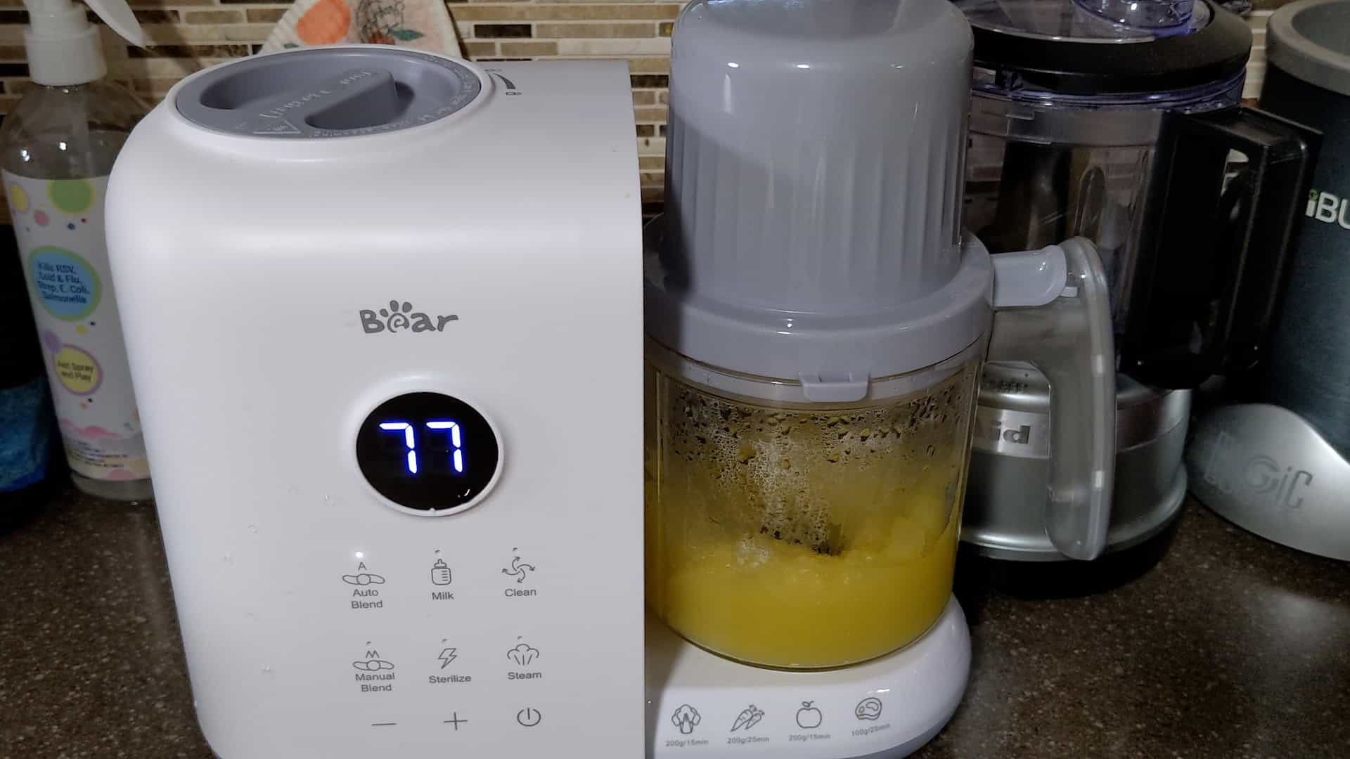 steamed apple blending in the bear baby food maker.