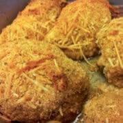 Golden crispy garlic parmesan baked chicken, perfect for a flavorful dinner or lunch.