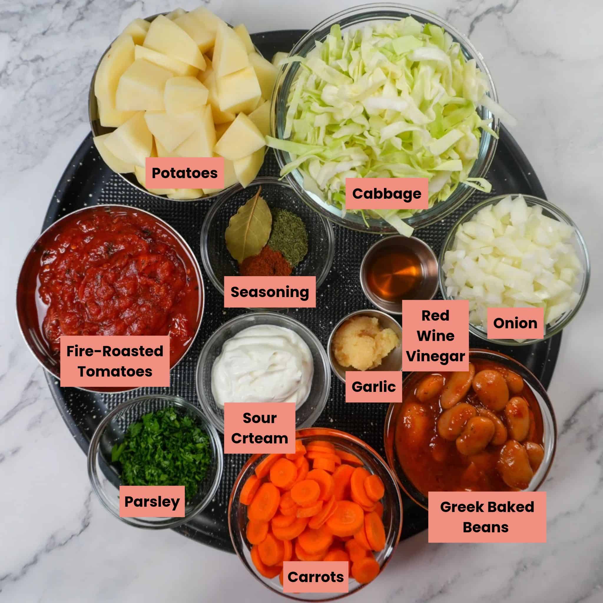 cabbage, potatoes, carrots, and canned beans for homemade borscht.